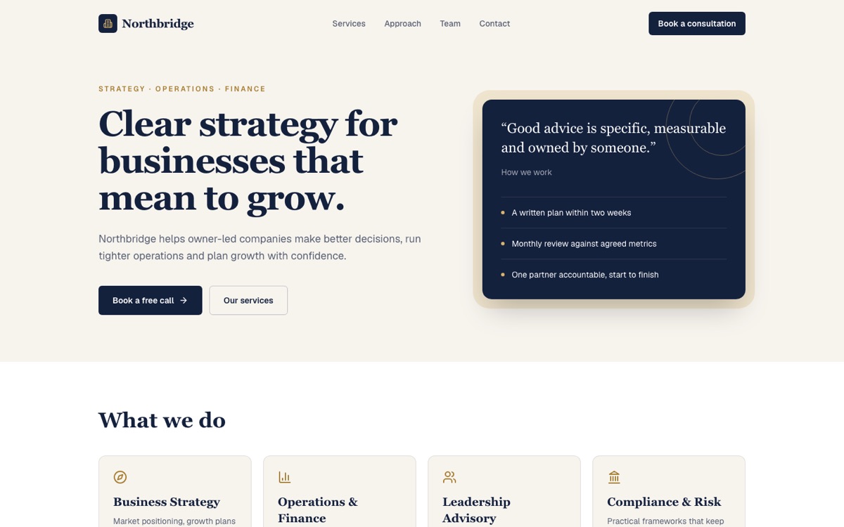 Northbridge Consulting — Polished corporate website for a consulting firm, designed to build trust and capture leads.